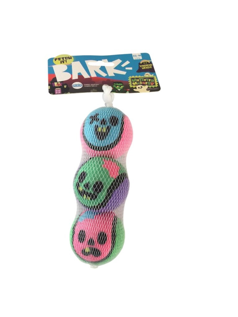 BARK Halloween Munster Madness Undead Heads Fetch It 3 Squeaky Tennis Balls